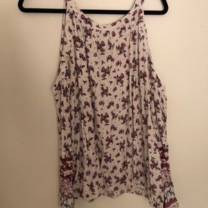 Cold shoulder floral shirt.